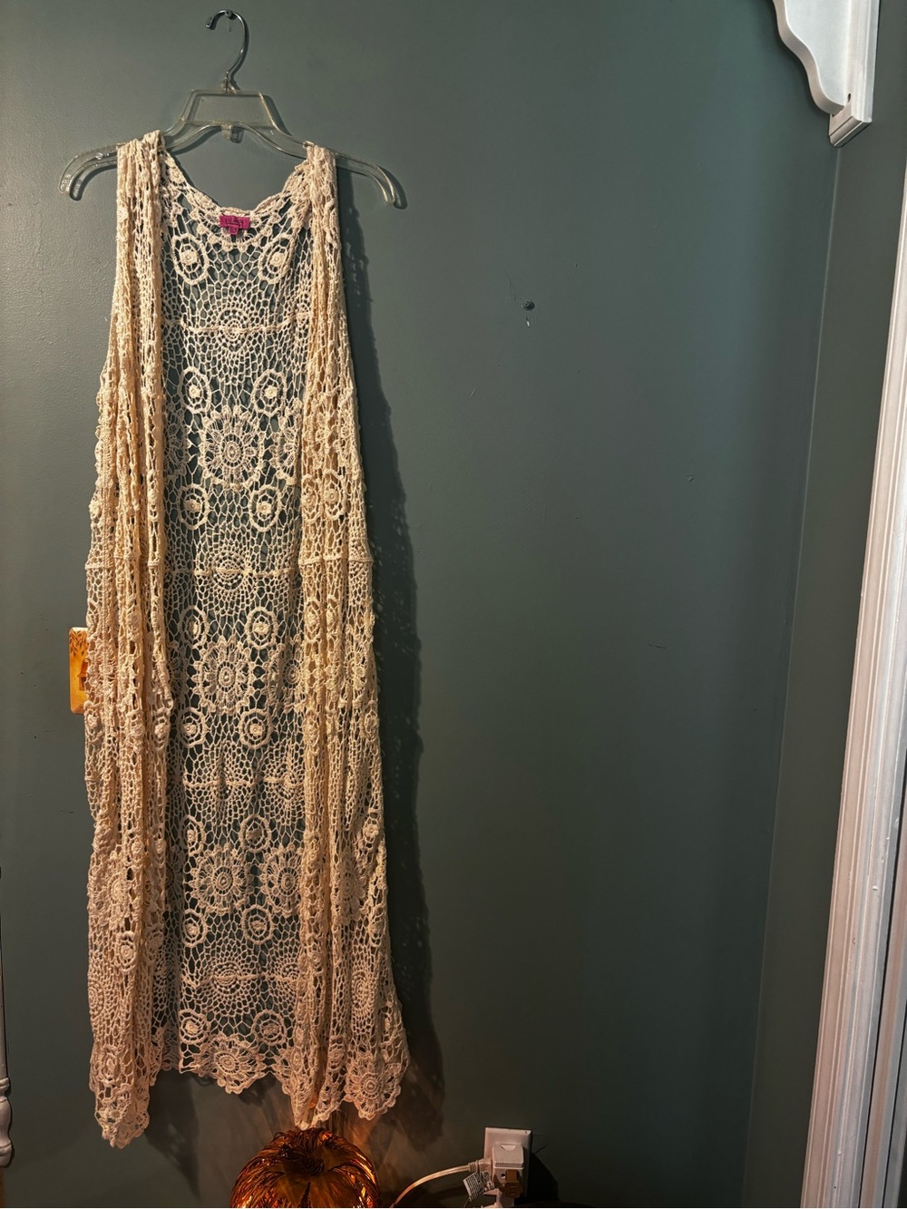 Francesca’s Crochet Maxi Cardigan/Kimono in Cream NWOT